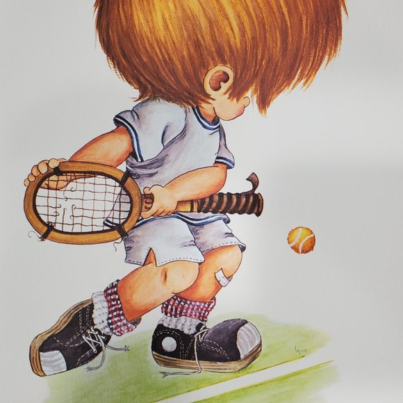 Little Boy TENNIS SPORTS STAR Wall Art Print Child 11x14 Vintage 70s Home DECOR - Picture 1 of 3